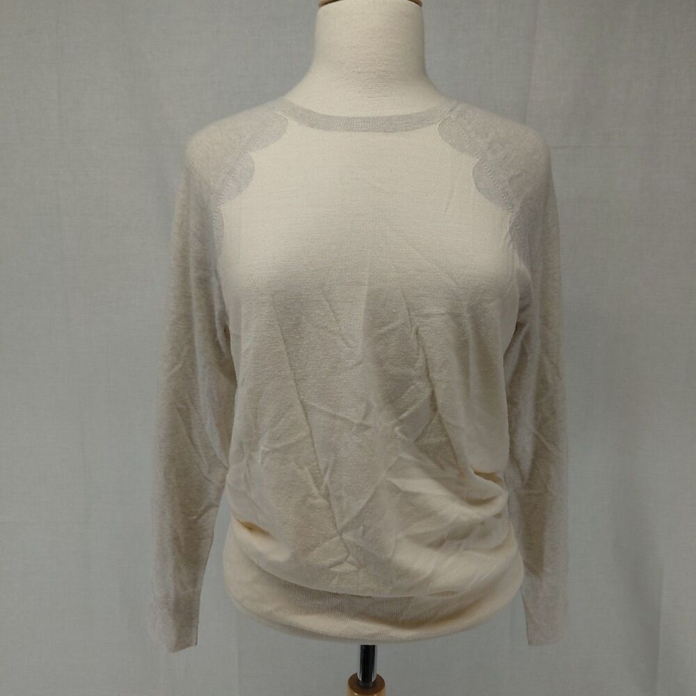 J.Crew Ringer Style LS Crewneck lightweight sweater cream/ gray SZ M